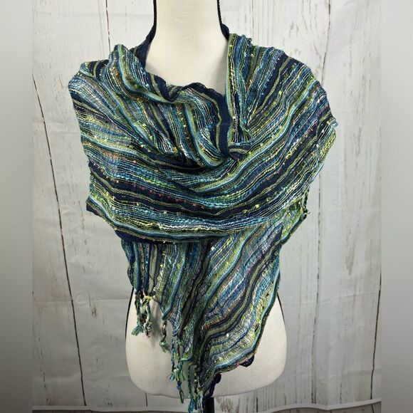 ‼️final must bundle‼️ Green Shades Multicolored Rectangle Scarf Wrap Boucle - Picture 1 of 6